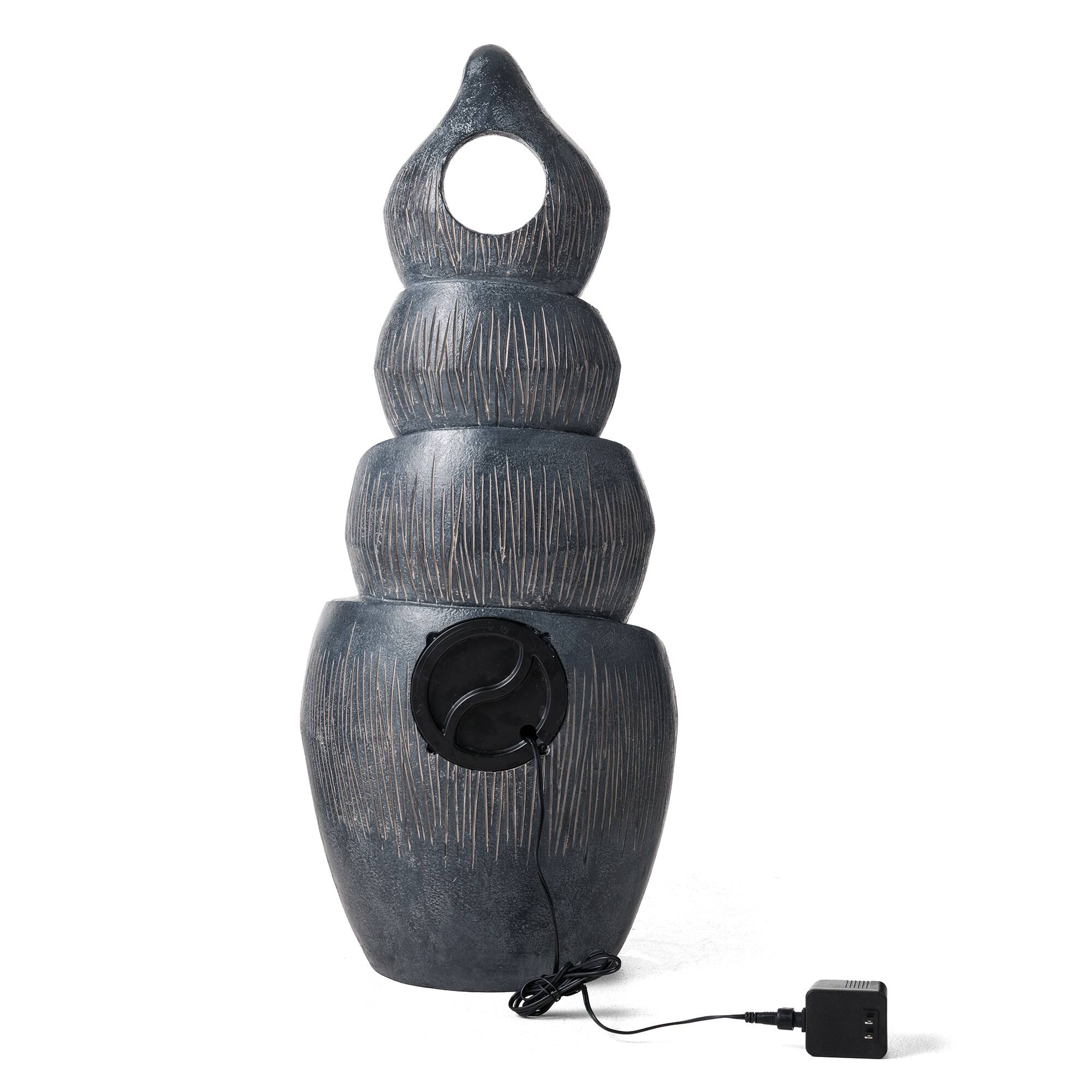 Glitzhome® 34" Zen-Style LED 4-Tier Alms Bowl Outdoor Fountain